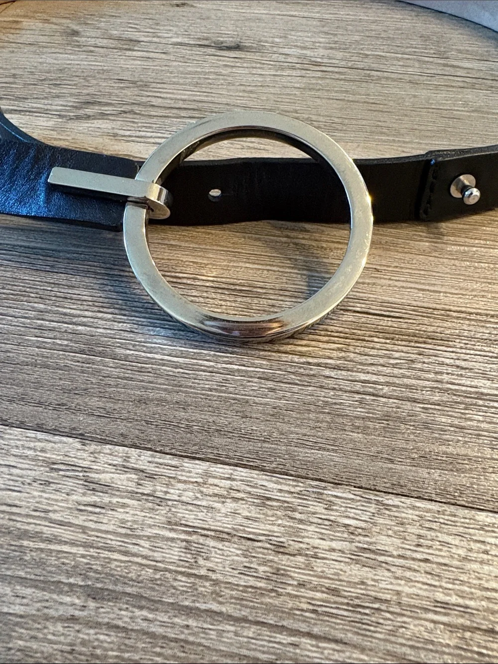 Vintage Talbots Black Leather Loop Belt | Silver O-Ring | 90s Minimalist
